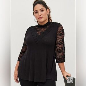 Torrid High Neck Swing Top - Super Soft Black Lace Accent Size 5